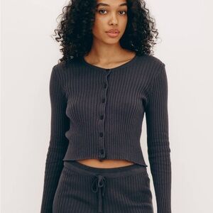 Ribbed Grey Button-Up Cardigan